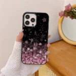 Black Pink Sakura Glitter Aesthetic Phone Cover - Image 2