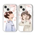 Pink Blooming Flower Couple Glass Case