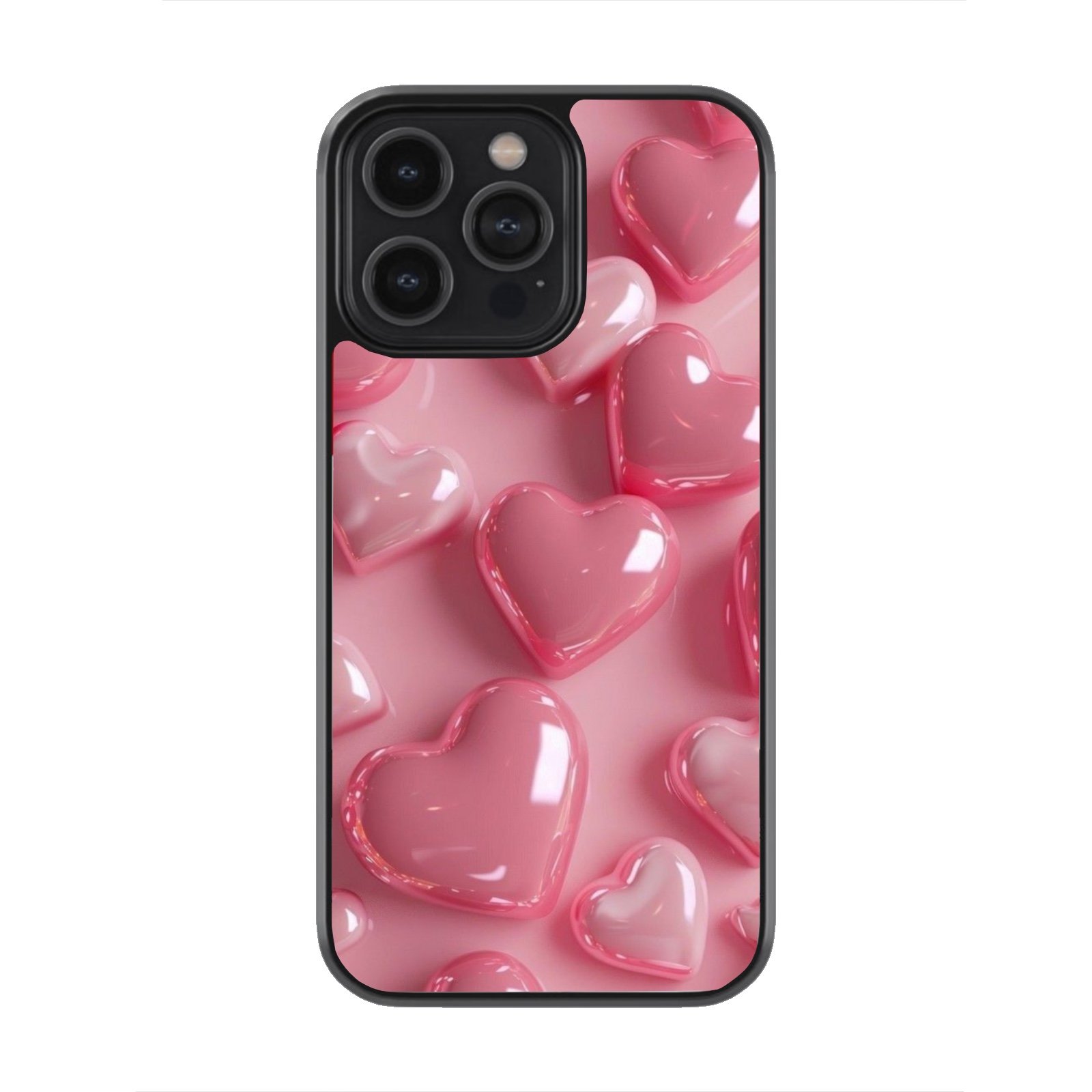 IMG_2155 Blush Bubble Hearts Premium Glass Phone Case - Image 1
