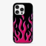 Hot Pink Flame Black glass case